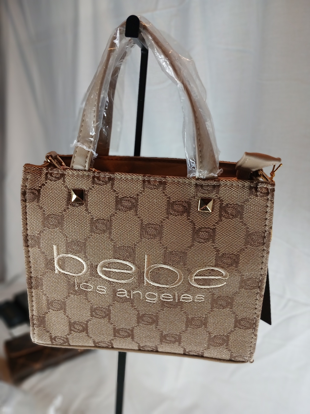 bebe Los Angeles Metallic Beige Tote Bag New With Tags Neutral Beige Shades